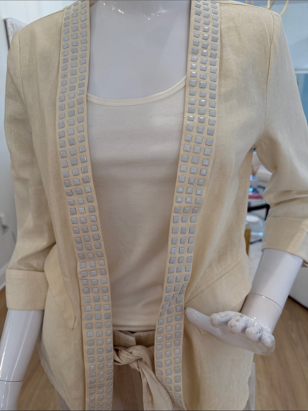 XOXO Cream Open-Front Blazer with Square Stud Trim